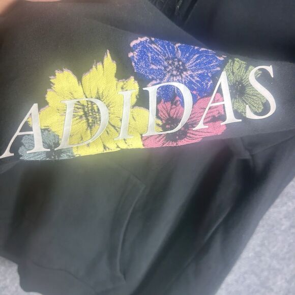 Adidas Black Hoodie Sweatshirt Grow Through What You Go Through Floral Sleeves L - Picture 6 of 16
